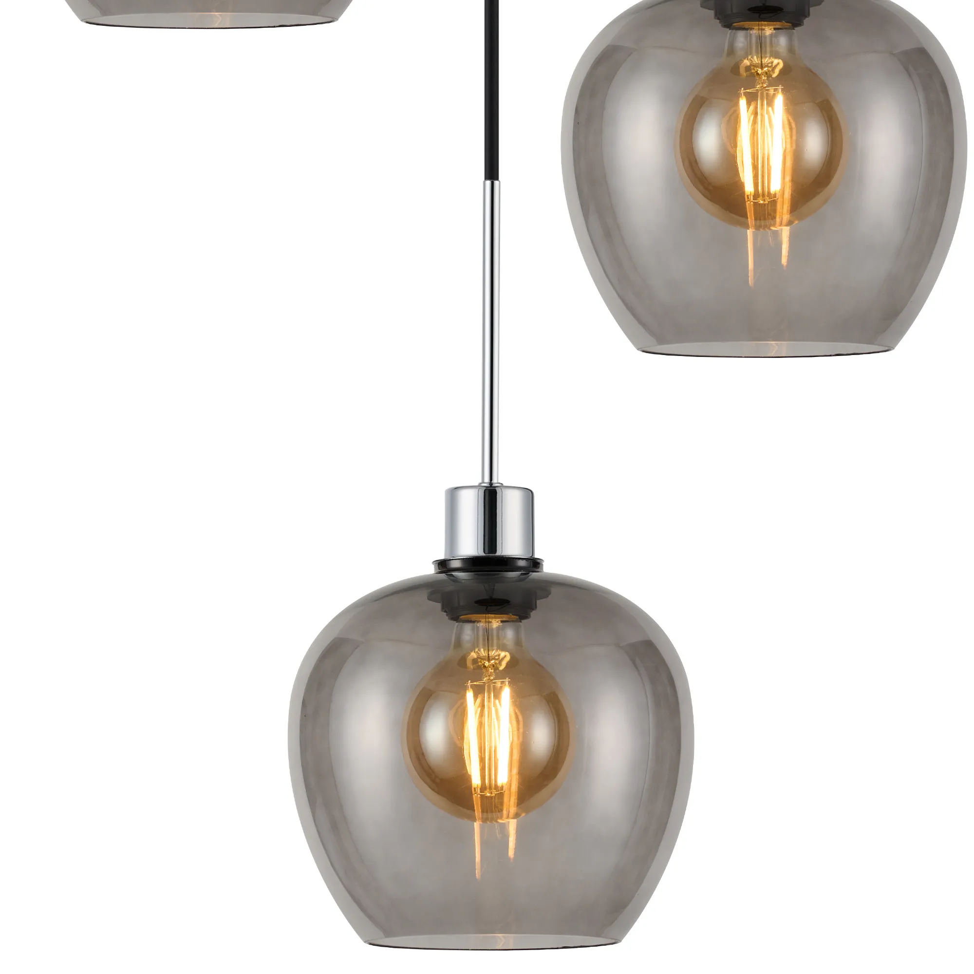 Lori 40cm Round Pendant, 3 Light Adjustable E27, Polished Chrome/Smoke Wine Shades DK1278  Deco Lori Polished Chrome